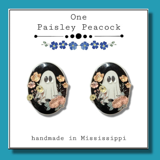 Oval Ghost flowers stud earrings