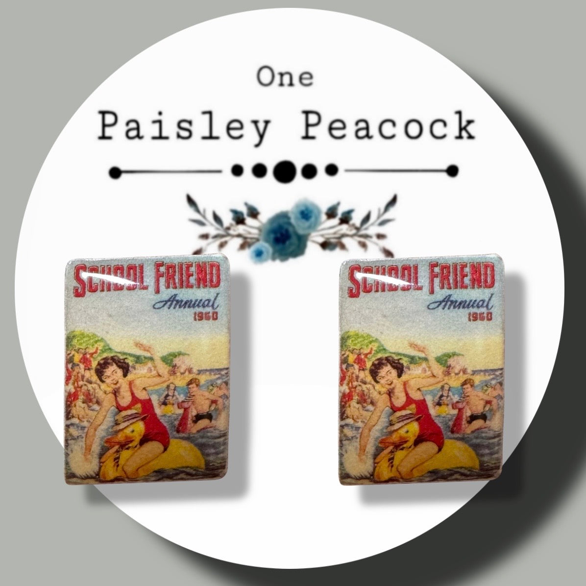 School Friend Annual book inspired stud earrings