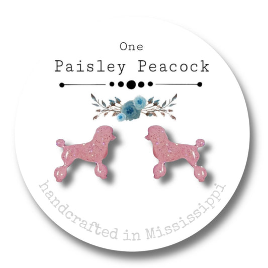 Dog Stud Earrings-Pink Poodle