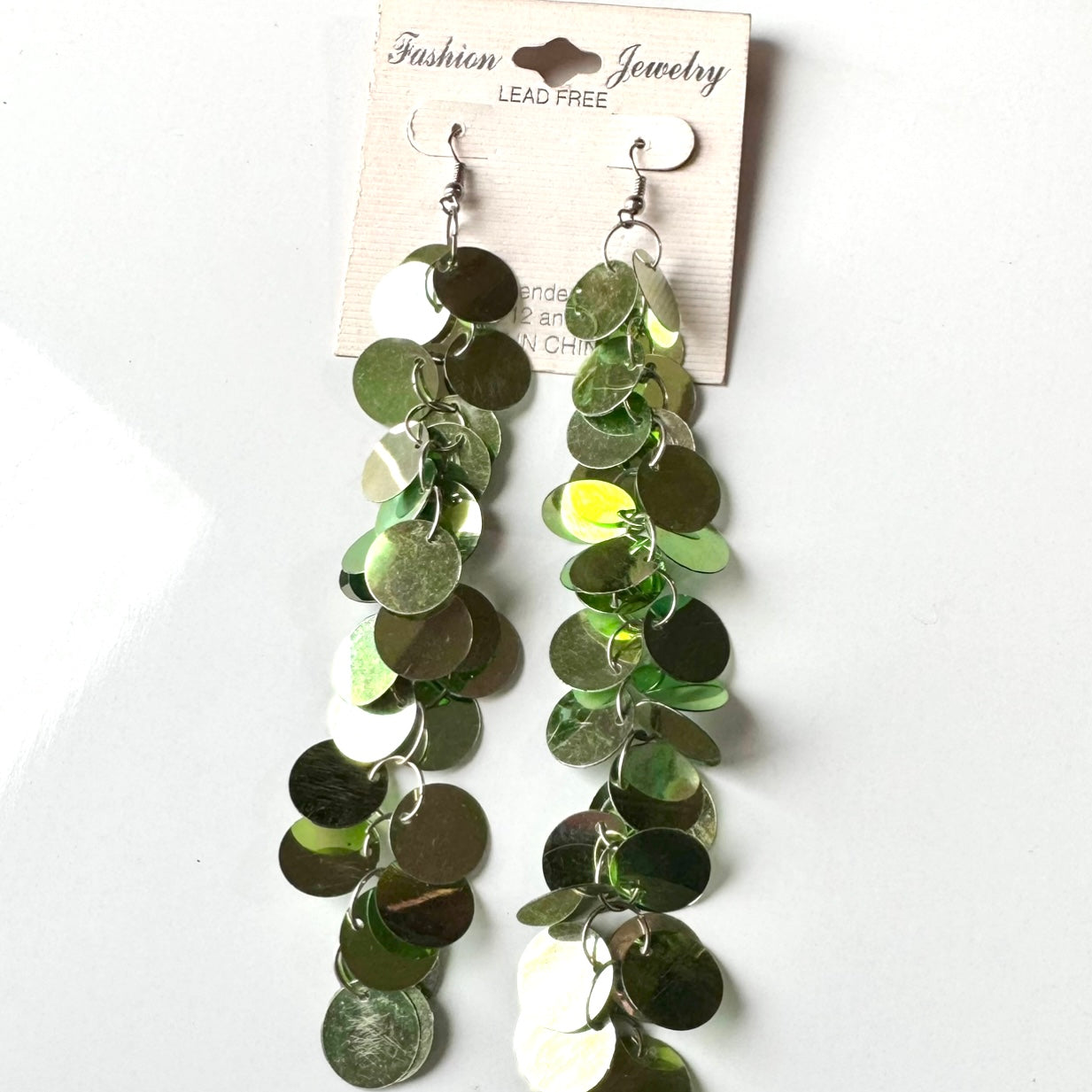 Green Sequin Dangle Earrings
