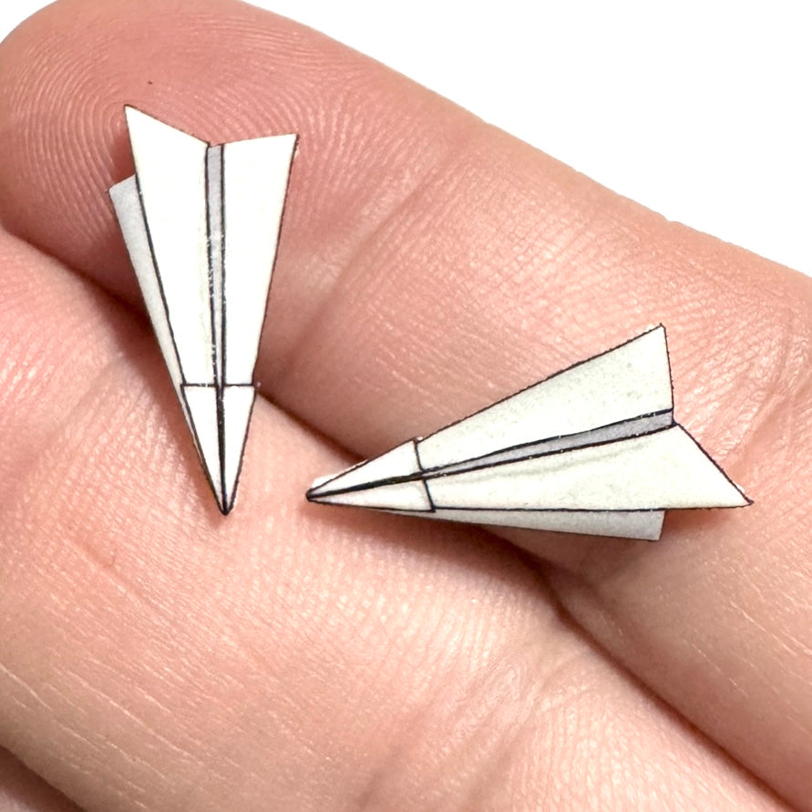 Paper airplane stud earrings
