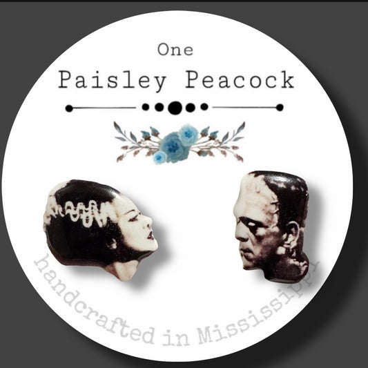 Bride of Frankenstein handmade stud earrings Halloween