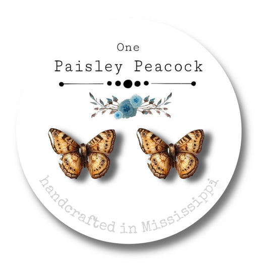 Butterfly Stud Earrings-monarch brown