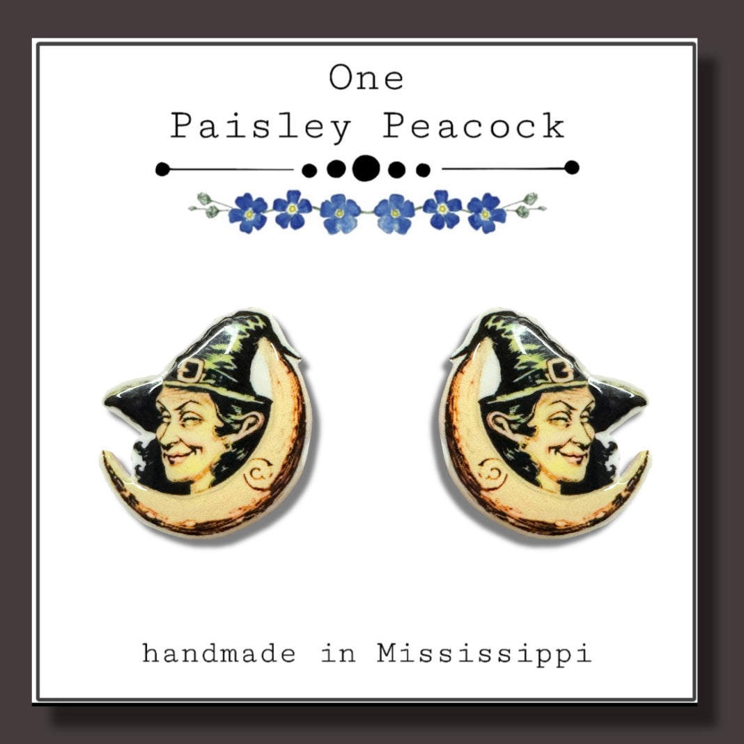 Witch moon stud earrings Halloween