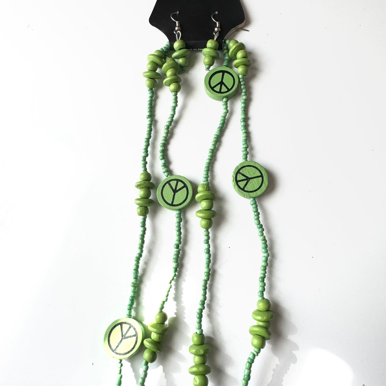 Peace Sign necklace set- lime green