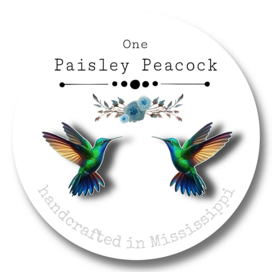 Bird earrings-blue green hummingbird