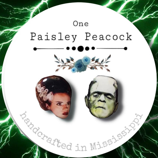 Bride of Frankenstein color handmade stud earrings Halloween