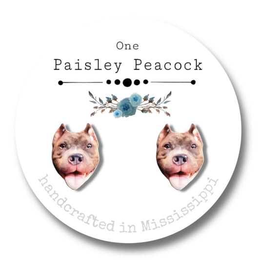 Dog Stud Earrings-Brown pittbull