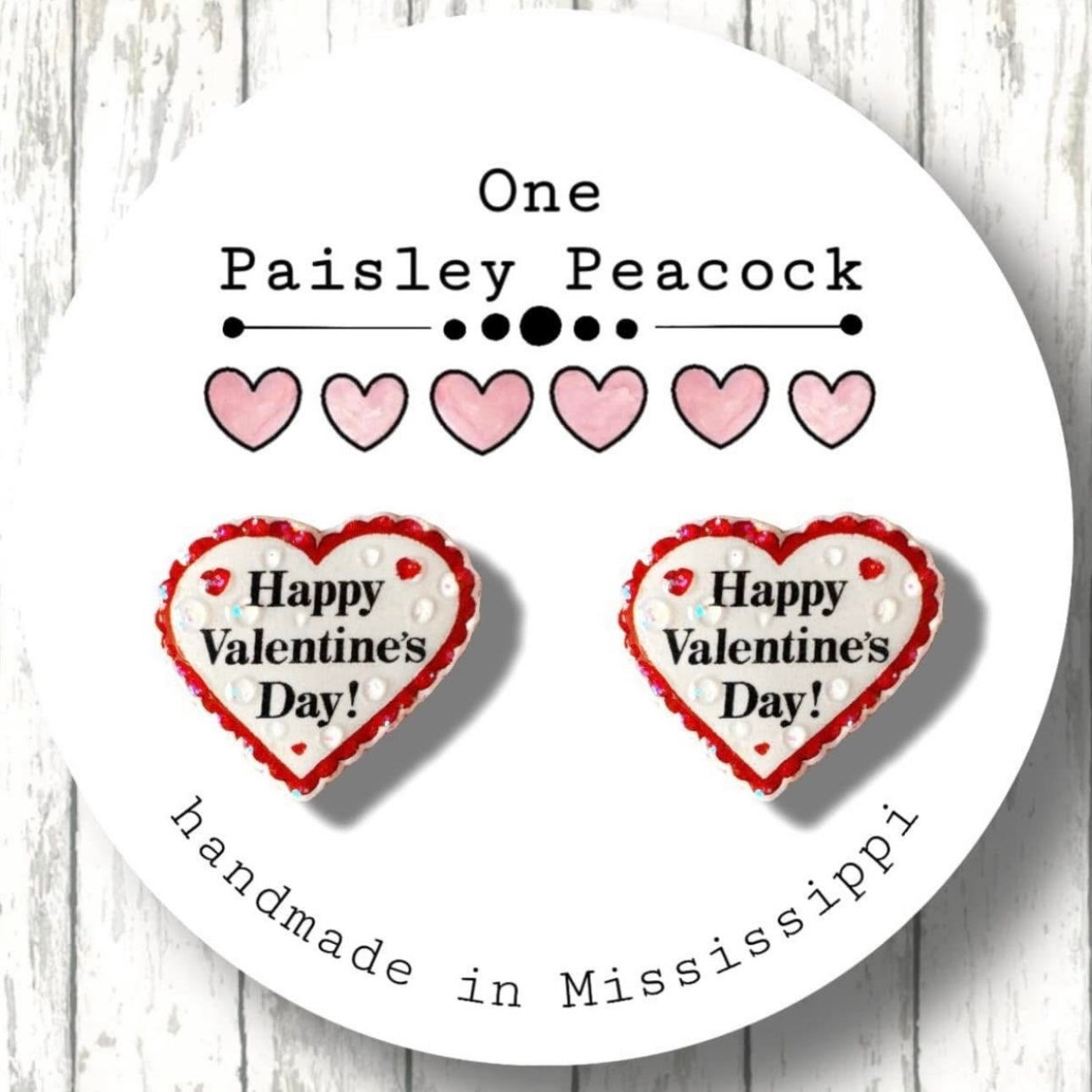 Happy Valentines Day white heart post earrings