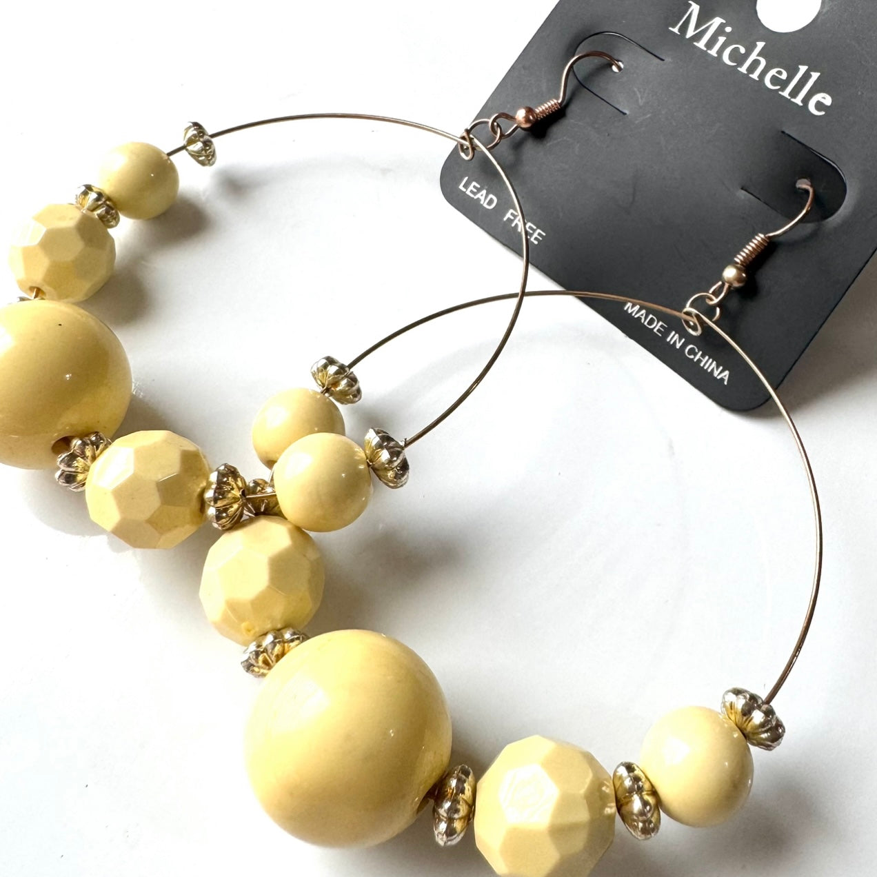 Dangle Earrings Yellow Beaded Hoops
