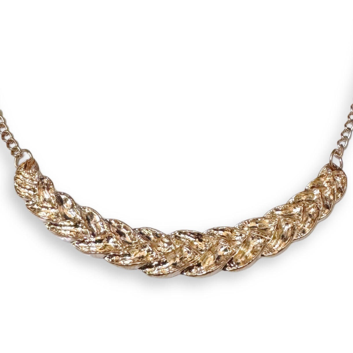 Gold Tone braided bar chain necklace