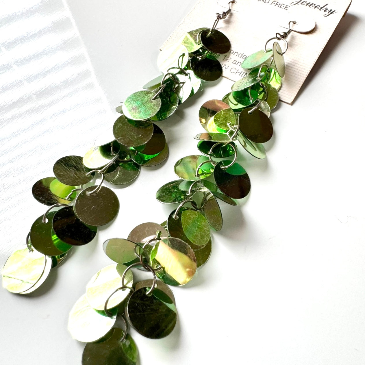 Green Sequin Dangle Earrings