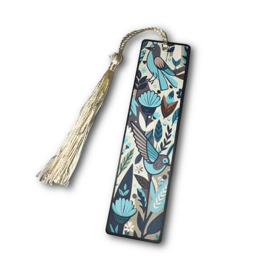 Book mark- teal whimsical bird and flowers