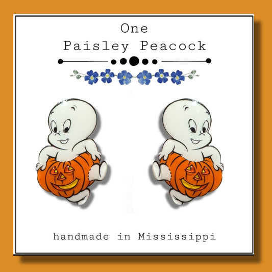 Casper ghost pumpkin stud earrings