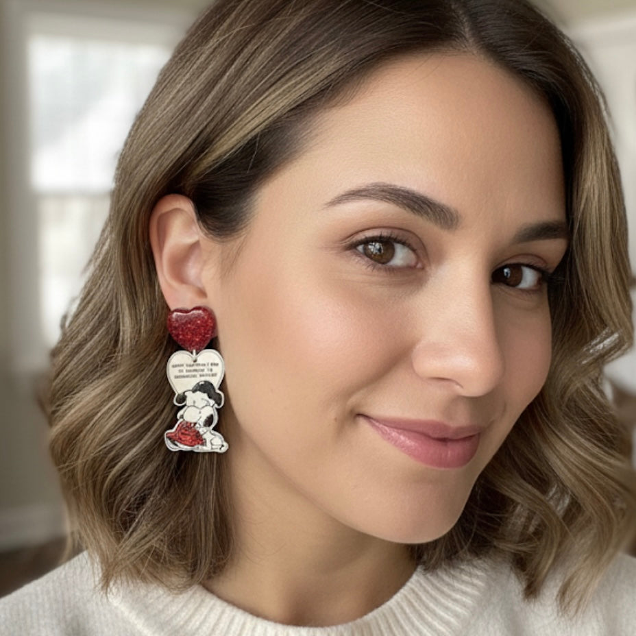 Snoopy and Lucy inspired stud dangle Valentines Day card