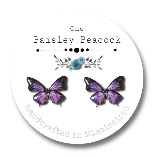 Butterfly Stud Earrings-monarch purple