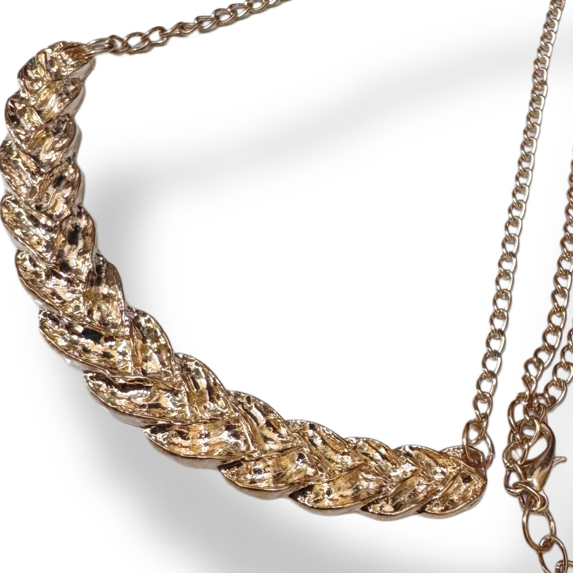 Gold Tone braided bar chain necklace