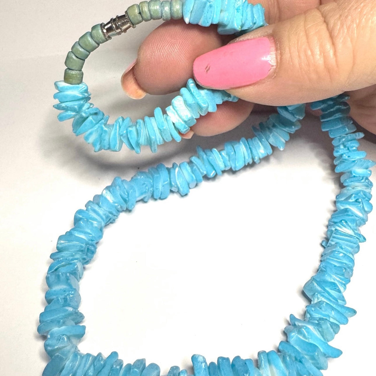 18 inch Puka Shell Necklace turquoise blue