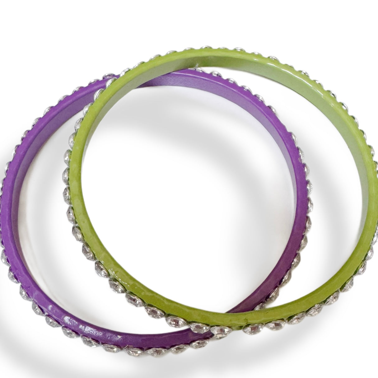 2 Metal Enamel Rhinestone Bangles- 1 stone missing