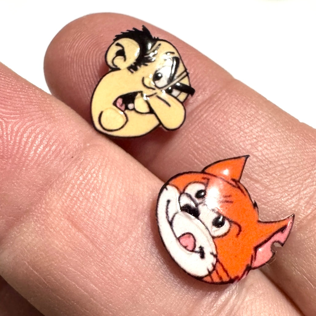 Gargamel and Azrael stud earrings Smurfs inspired