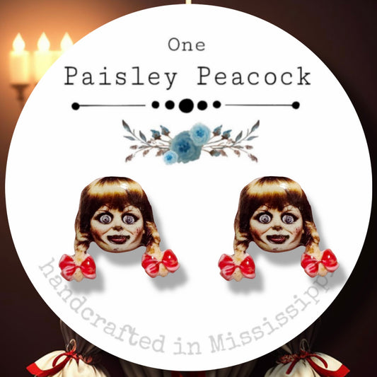 Annabelle handmade stud earrings Halloween