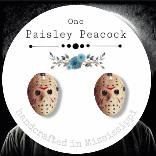 Jason Vorhees Mask handmade stud earrings Halloween