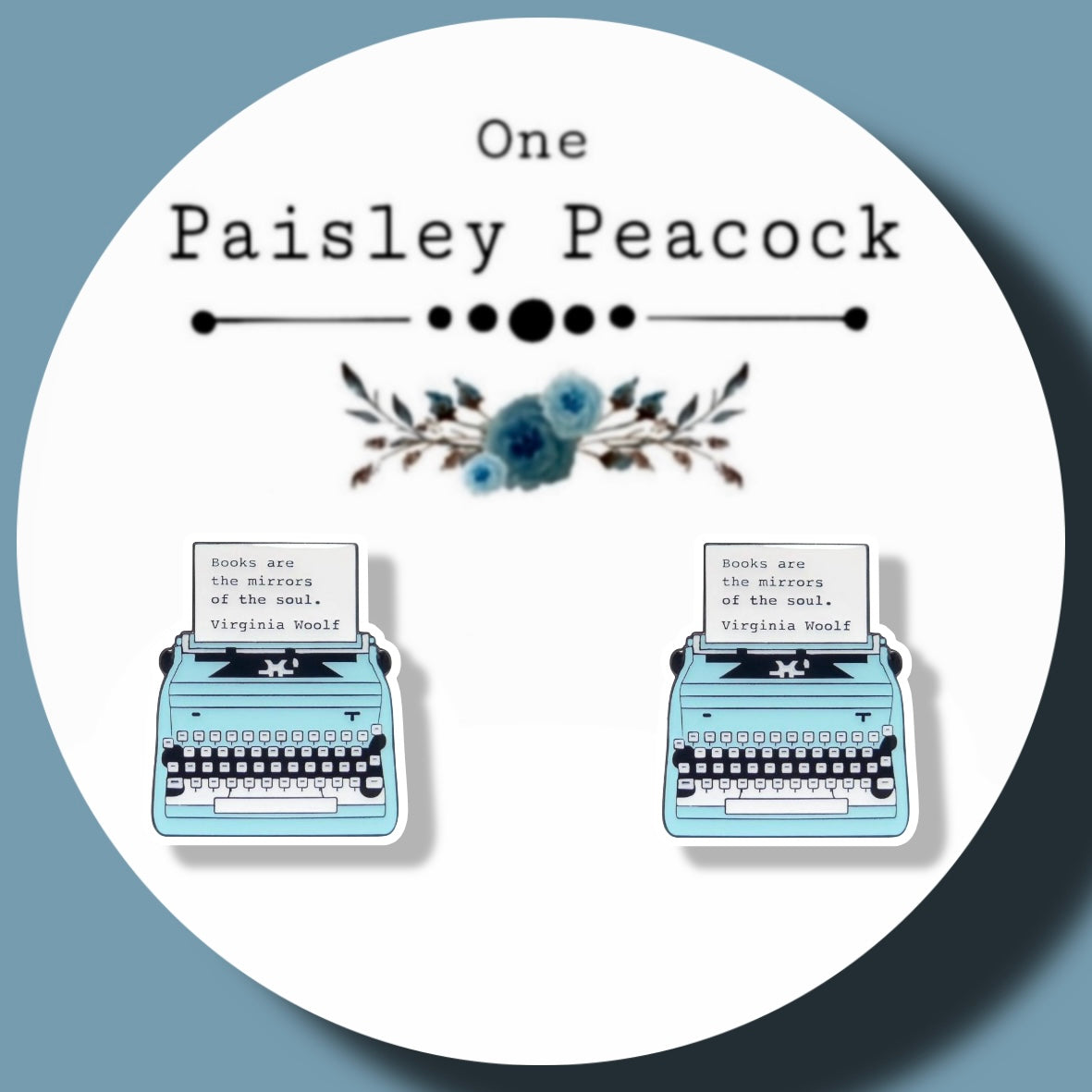 Blue typewriter stud earrings