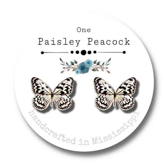 Butterfly Stud Earrings-black white