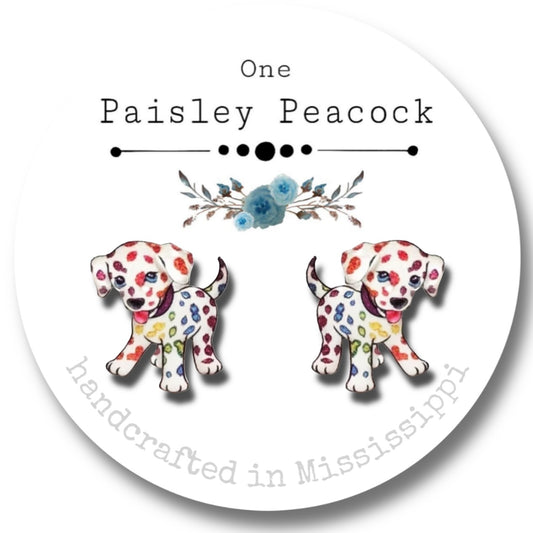 Stud Earrings- paint splash puppy