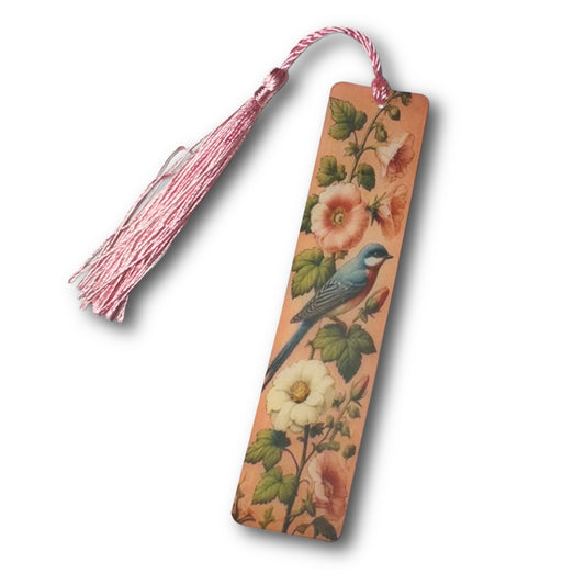 Book mark-peachy pink bird and flowers