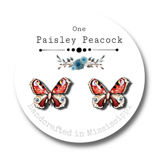 Butterfly Stud Earrings-red brown