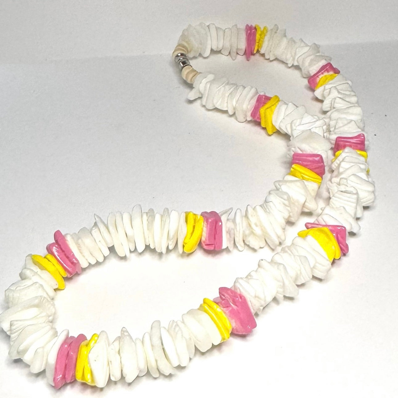 18 inch Puka Shell Necklace white pink yellow