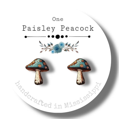 Stud Earrings-blue mushroom