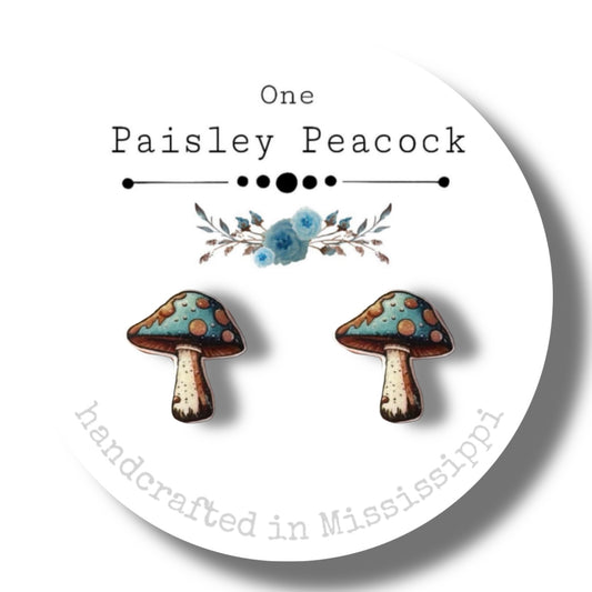 Stud Earrings-blue mushroom