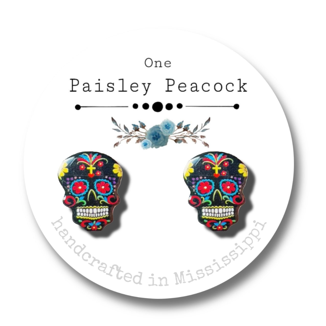 Sugar Skulls stud earrings-charcoal
