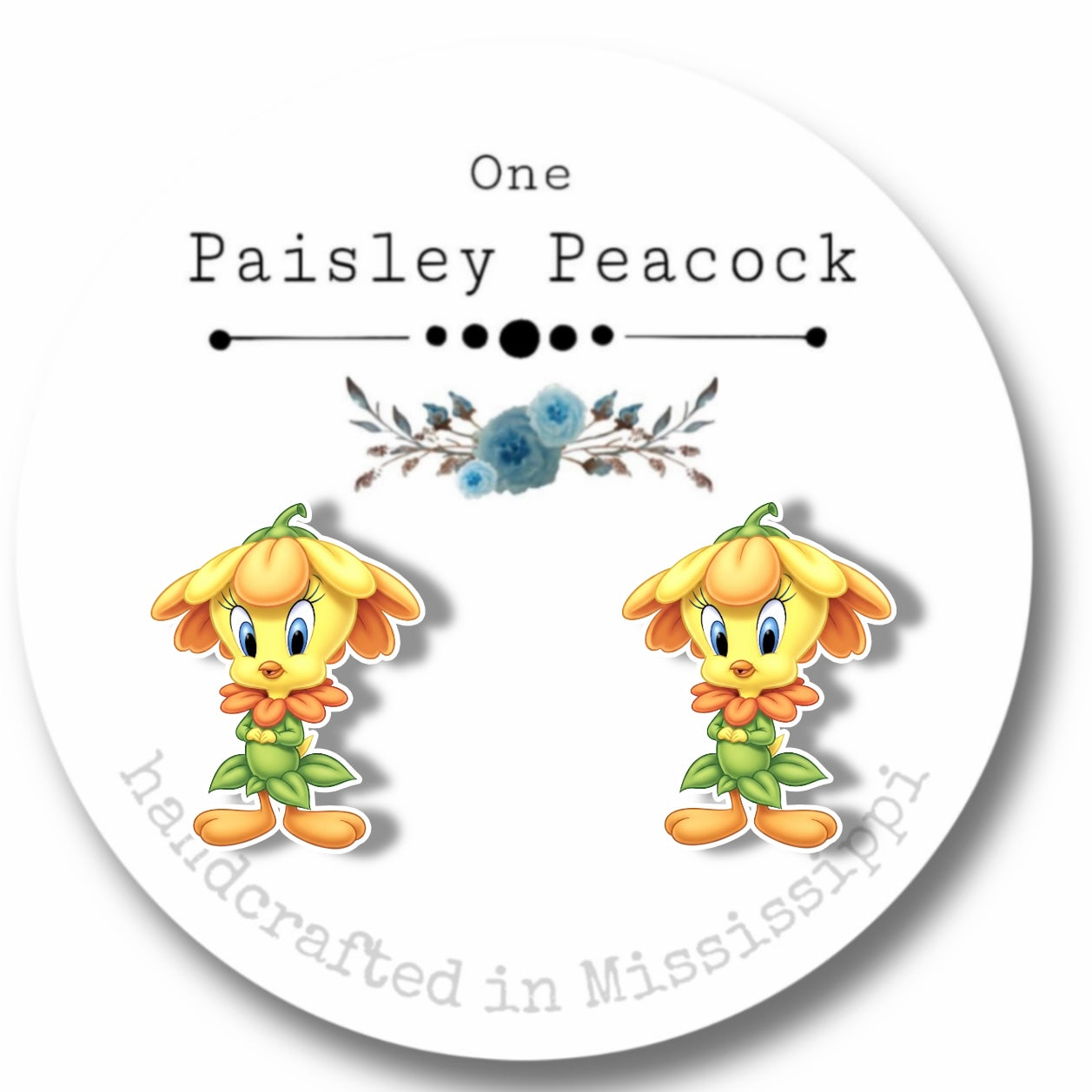 Stud earrings- Tweety Bird costume flower