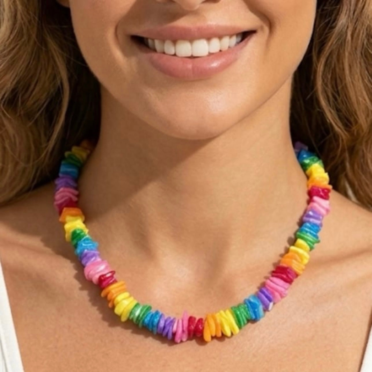 18 inch Puka Shell Necklace rainbow