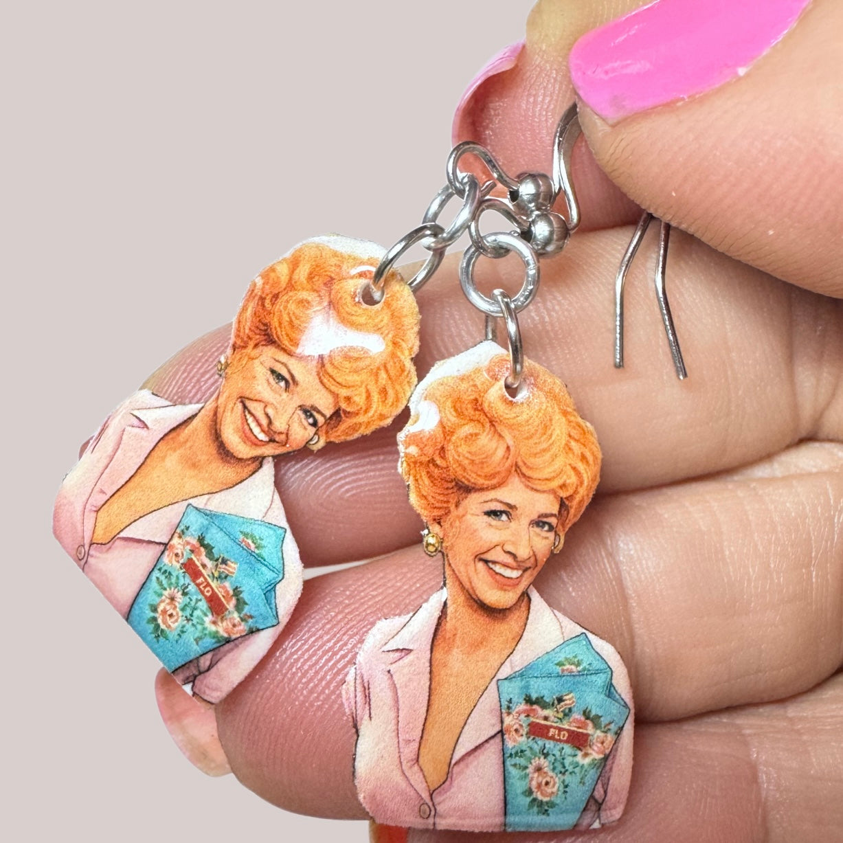 Flo dangle earrings retro TV inspired Alice Mel’s Diner