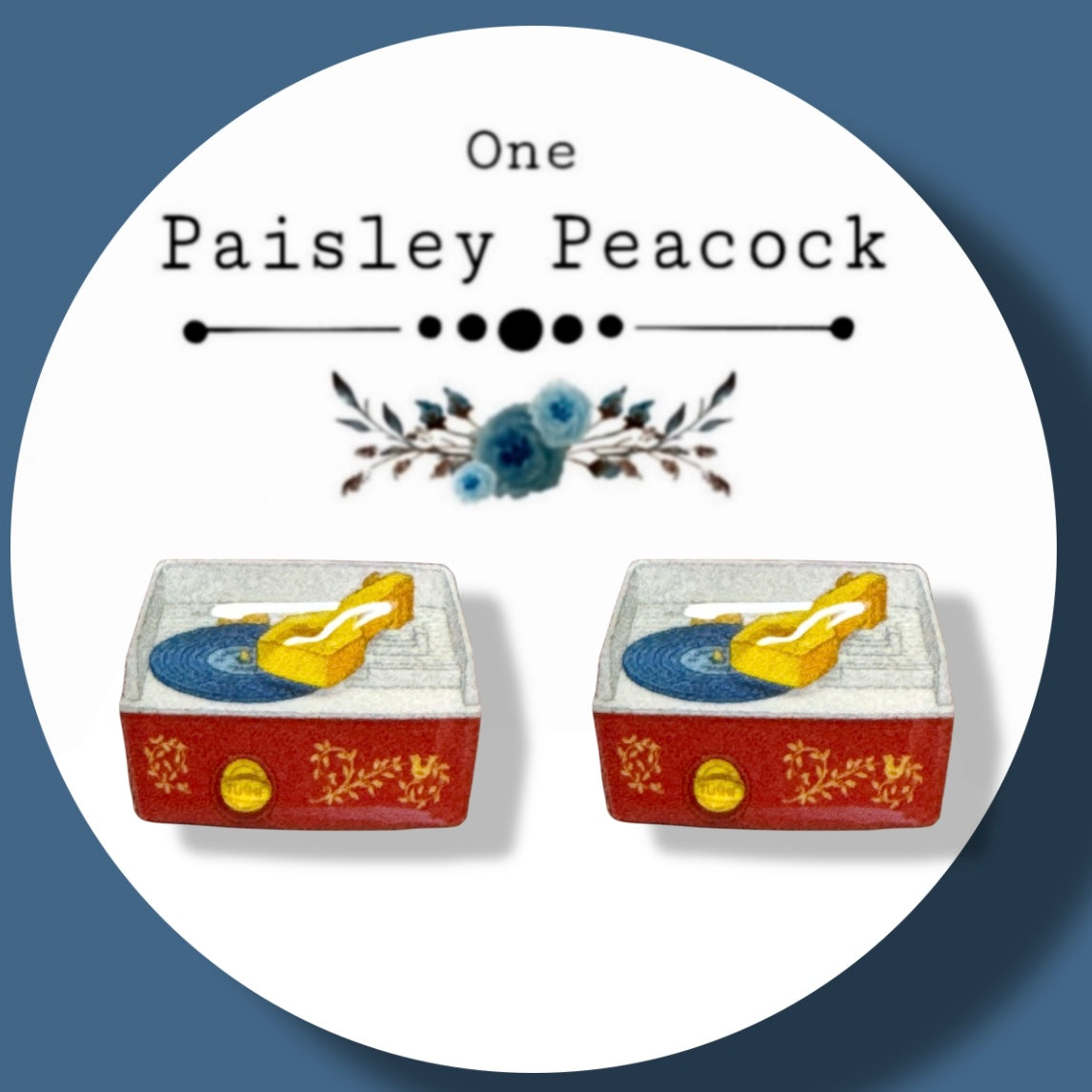 Toy Record Player stud earrings handmade Fisher Price inspired
