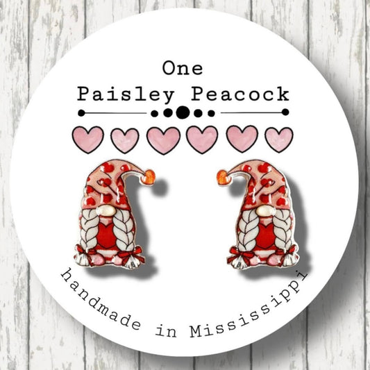 Valentines Day Gnome post earrings