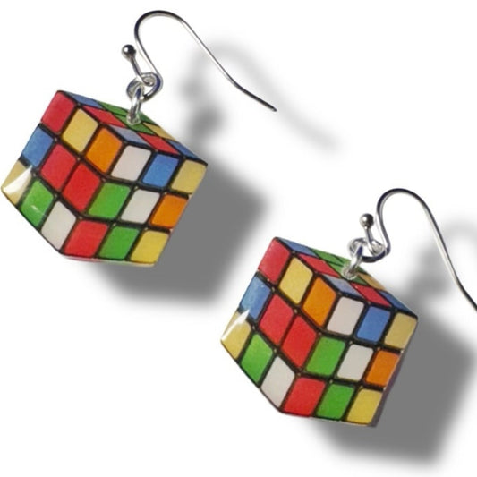 Dangle Earrings Cube Game Retro