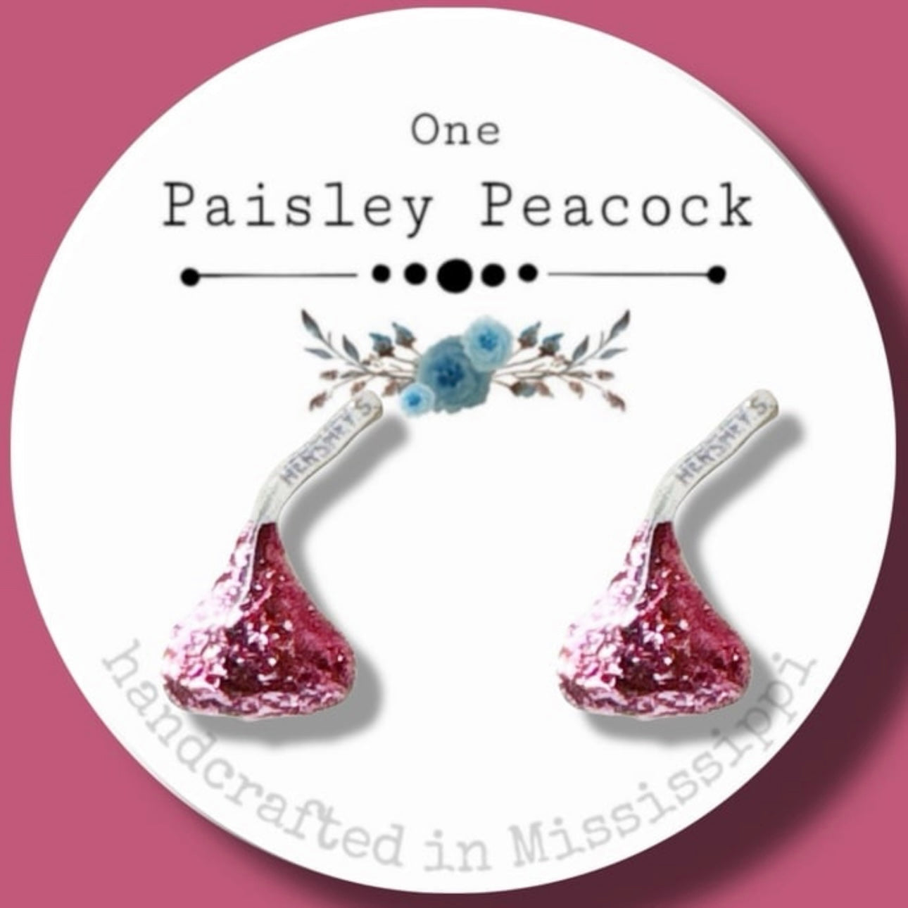 Valentines Day pink foil kisses stud post earrings