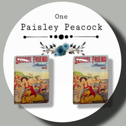 School Friend Annual book inspired stud earrings