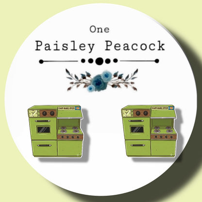 Easy Bake oven inspired handmade stud earrings 1960’s circa olive green