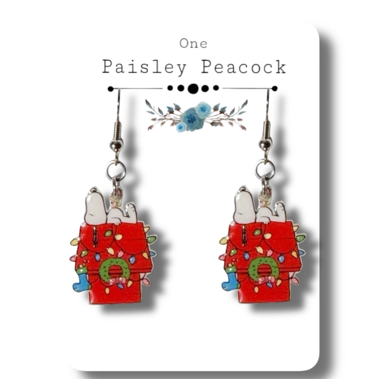 Dangle Earrings-snoopy doghouse Xmas