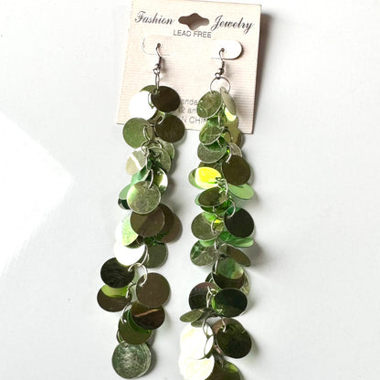 Green Sequin Dangle Earrings