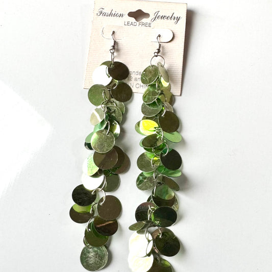 Green Sequin Dangle Earrings