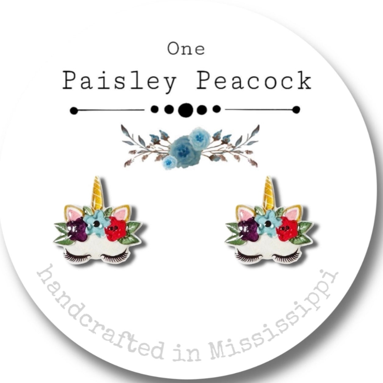 Cartoon stud earrings-floral unicorn