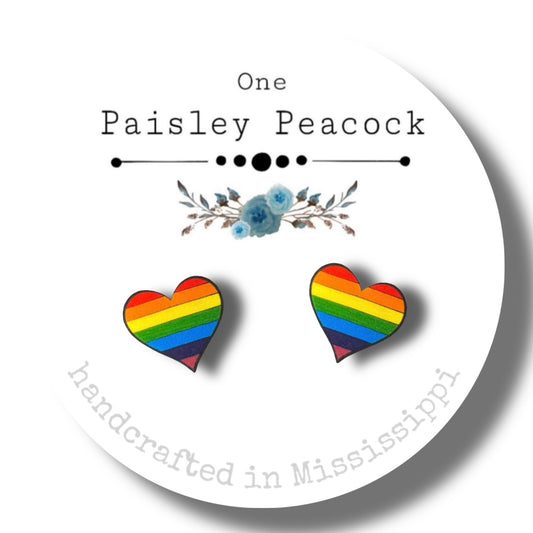 Stud Earrings-rainbow hearts