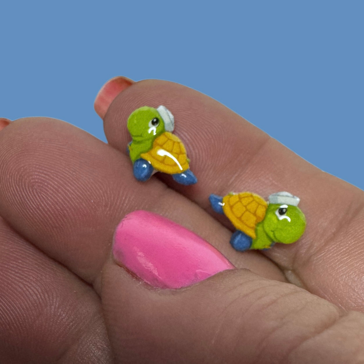 Pull Toy Turtle stud earrings handmade vintage inspired